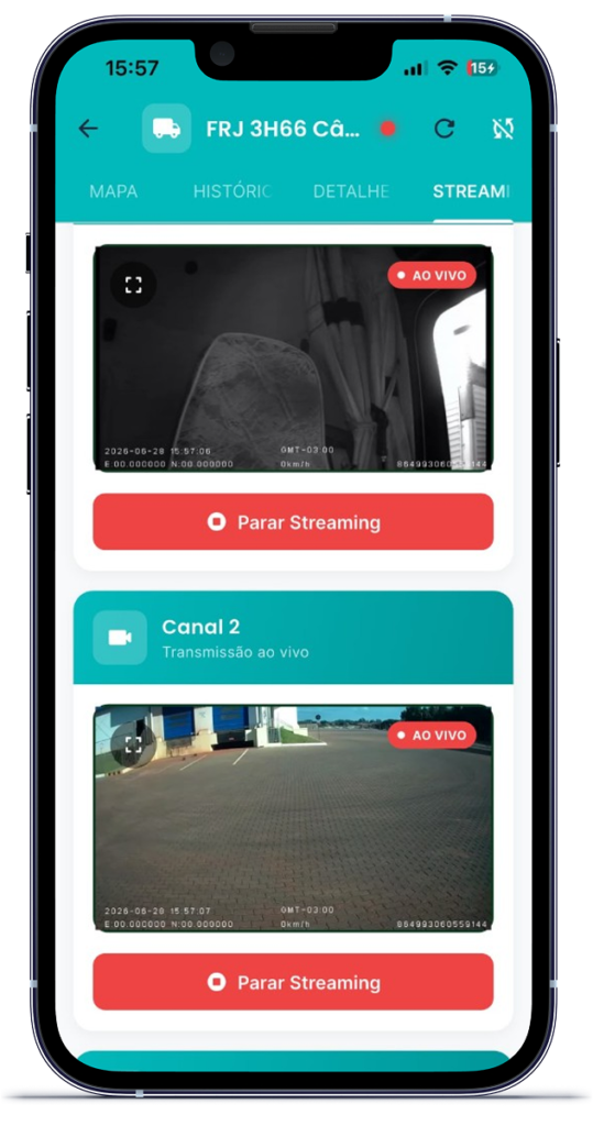 videotelemetria no celular, conectado à operação